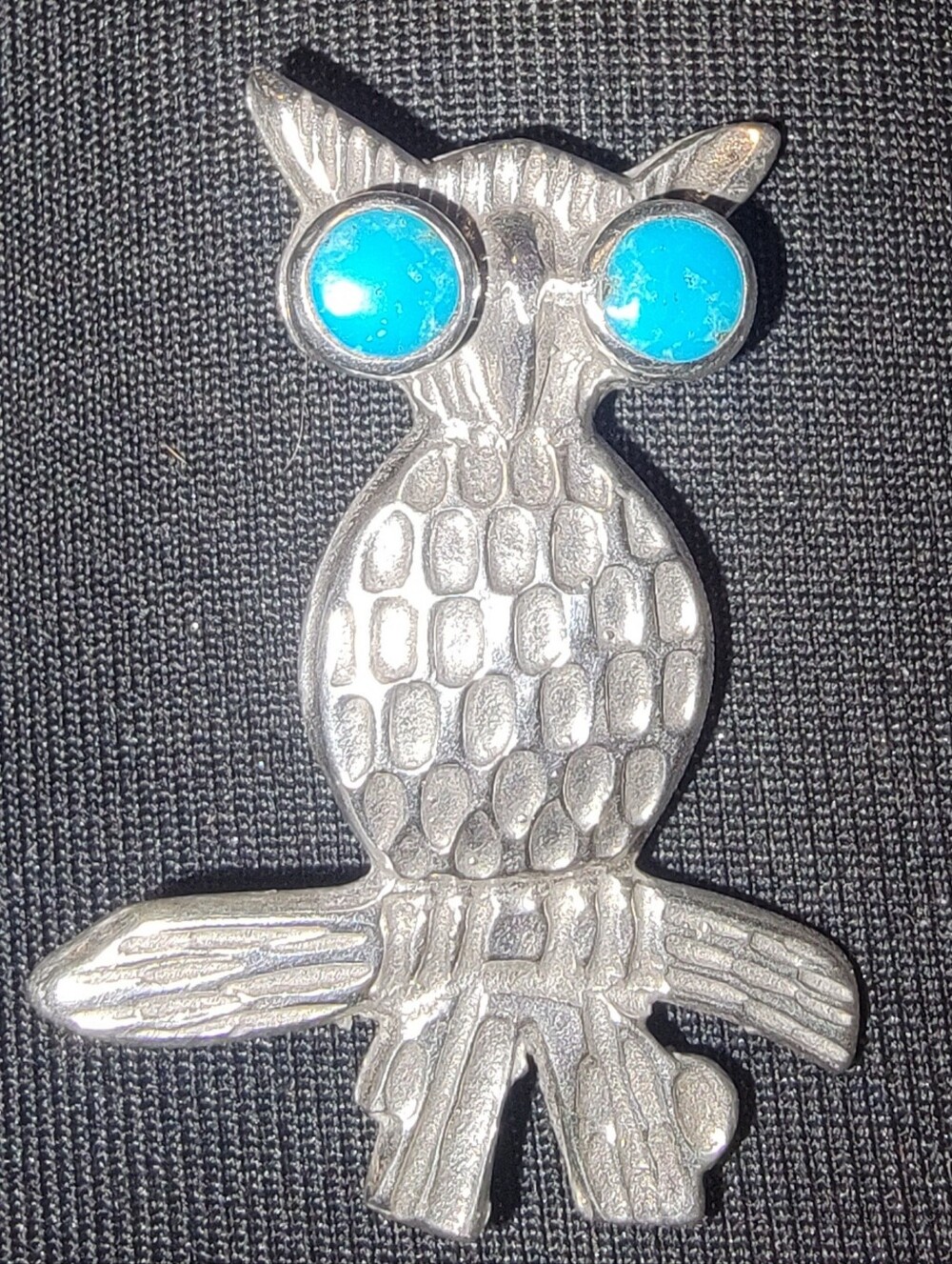Native American Sterling Silver Turquoise Owl Brooch